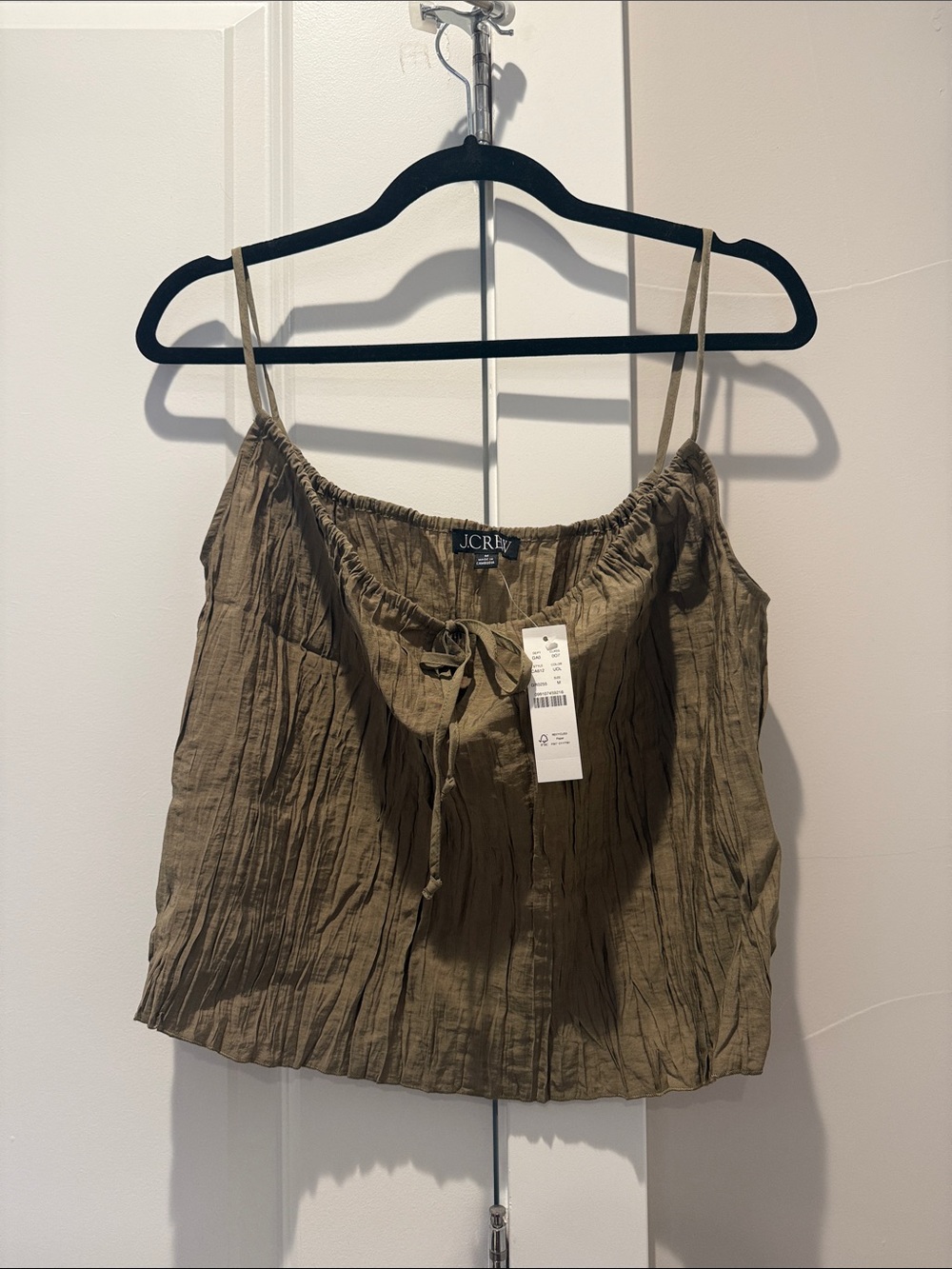 J. Crew Olive Crinkle Spaghetti-Strap Cami